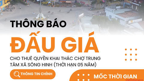Thông báo đấu giá quyền khai thác tài sản kết cấu hạ tầng chợ trung tâm xã Sông Hinh